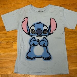 Disney Light Blue Kids' Stitch Graphic Tee with Pink Ear Accents